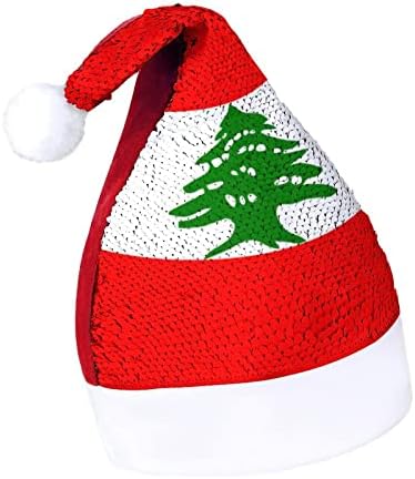 Bandeira libanesa Chapéu de Natal engraçado lantejoulas Papai Noel Hats para homens Mulheres Decorações
