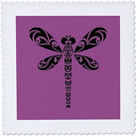 3drose Dragonfly Black Tribal Tattoo Style Art on Pink - Quilt Squares