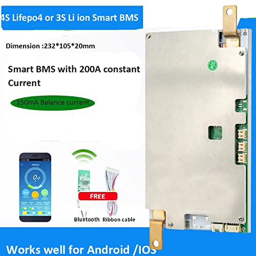 3s 12.6V ou 4S LIFEPO4 14.6V Bateria BMS com função Bluetooth em 150A 200A Corrente constante