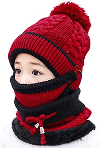 3 em 1 Inverno de malha de malha chapéu de boca mais quente para meninas garotas crianças, lã quente laminada tampa