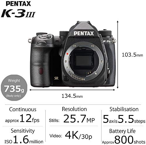 PENTAX K-3 Mark III Flagship APS-C Black Camera Body-12fps, LCD da tela de toque, corpo de liga de magnésio resistente