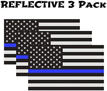 3pc Reflexivo Fino da linha azul decalque - 5x3 polegadas - bandeira americana adesivo de linha azul fina