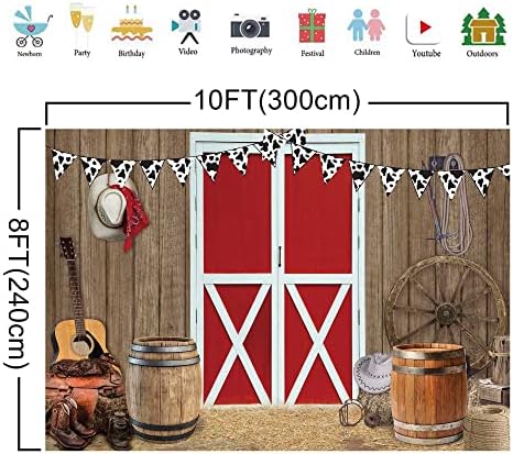 Negeek 10x8ft tecido de cowboy ocidental fotografia pano de fundo Fall Farm Wooden Red Barn Door Decor Background para Party Photo Booth Props Banner