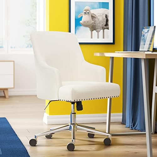Cadeira de escritório em casa de Serta Leighton com espuma de memória, cadeira de sotaque de mesa com altura ajustável com base de aço inoxidável com acabamento cromado, tecido de sarna, marfim, marfim