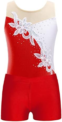 Chictry Girls 'Floral Bordeded Mesh Tank Leotards and Shorts Setting for Gymnastics Dance Tropbing