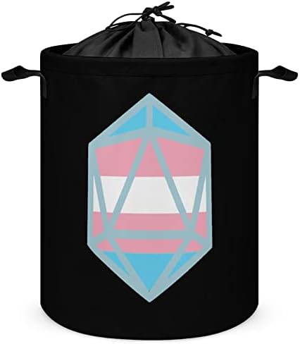 Bandeira D20 da bandeira transgênero Cesta de lavanderia com lavanderia de tração para o fechamento