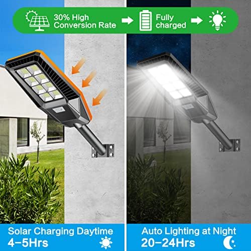 Akofun 2 pacote de 800w Luz de rua solar, 50000 Lumens Dusk para Dawn Solar Luzes ao ar livre Sensor