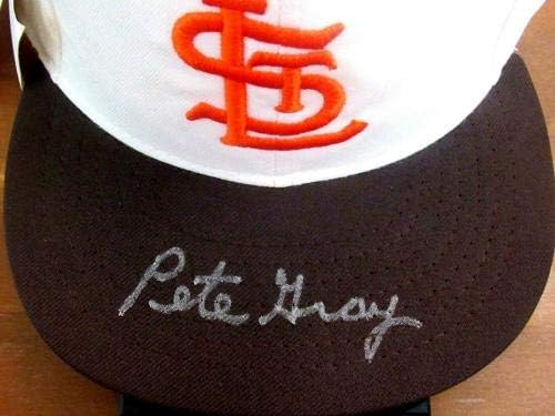 Pete Gray St. Louis Browns primeiro jogador armado assinou o chapéu de boné romano JSA - chapéus autografados