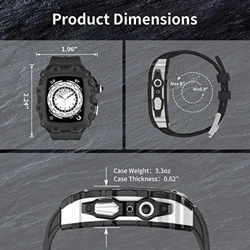 Kit de modificação Azanu para Apple Watch Series 8 7 45mm Moldura de metal+tira de borracha para Iwatch Series