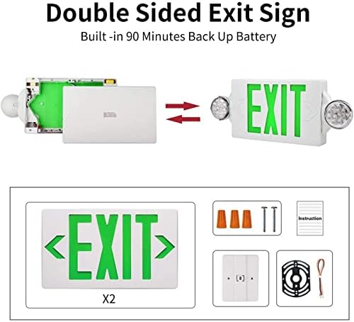 Luzes de emergência de sinal de saída de LED verde com 2 luzes de cabeça ajustáveis, letra verde Luz de saída