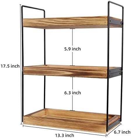 3 níveis Organizador de armazenamento de banheiro, bancada de banheiro de madeira, bandejas de banheiro e rack de especiarias para o balcão