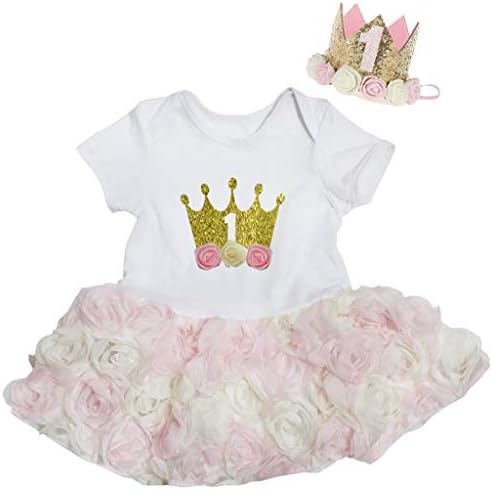 Petitebella Birthday Crown Bodysuit branco bege rosa rosa tutu vestido bebê NB-18m