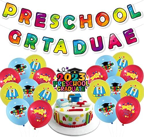 Decorações de festas de graduação pré -escolar - 2023 Banner de graduação em pré -escolar e 15 balões de
