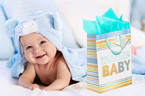 Você está dando sacolas de presente para chá de bebê com lenço de papel, 10 x5 x13 bolsas de presente de festas