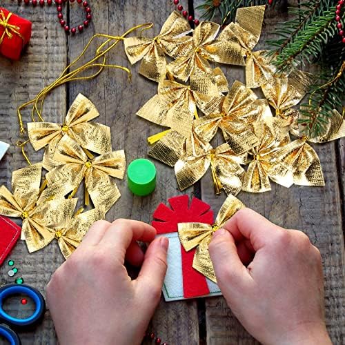 Willbond 96 Packs mini decorações de arco de Natal para a árvore de Natal, pequenos arcos de 3,15 polegadas para artesanato em árvores de Natal Ornamentos em casa Party Party