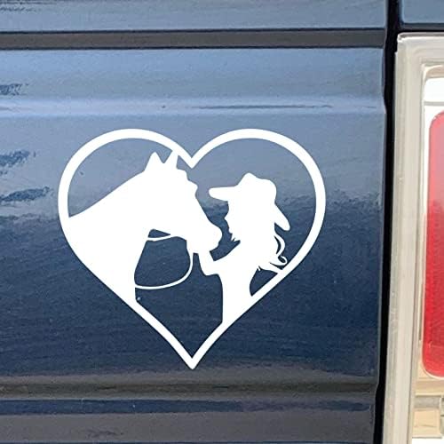 Cowgirl e cavalo de decalque cardíaco - adesivo Bomba de vinil para caminhão de carro, computador, em qualquer