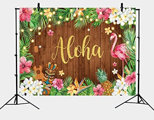 Verão aloha luau festa cenário havaiano flamingo fundo folhas de palmeira floral decoração de madeira bandeira
