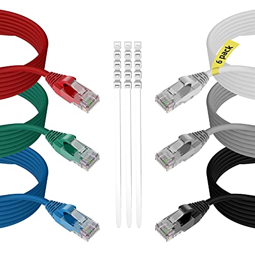 Cabo Adoreen Cat 6 Ethernet 12 FT-3 Pacote de pacote-multi, cordão de patch gigabit, macio e flexível, CAT6 RJ45