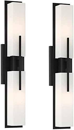 Possini Euro Design Midtown Modern Wall Lights Conjunto de 2 black metal de 4 1/2 Gredo de vidro branco