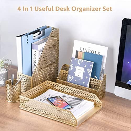 Poprun Desk Organzier Conjunto de acessórios de mesa fofos 4 letter de peça, porta-lápis, suporte de