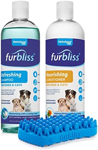 Vetnique Furbliss Multifuncional Dog Brush para animais de estimação de cabelos curtos, shampoo refrescante