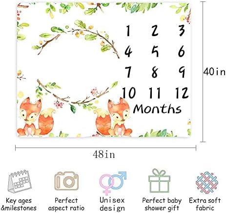 Tersum Forest Fox Baby Monthly Milestone Blanket, 48x40in Boho Planta Botânica Cobertor de flanela
