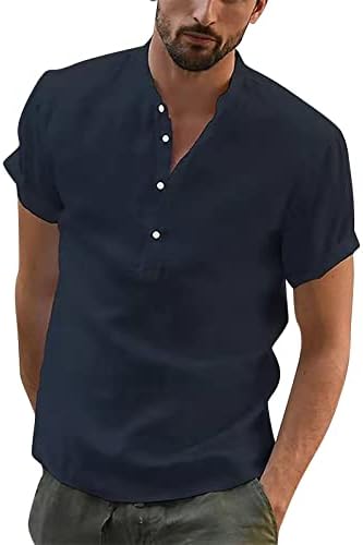 Camisas de linho Zefotim para homens Manga curta Button Down Dress Camisetas casuais Slim Slim Fit Beach