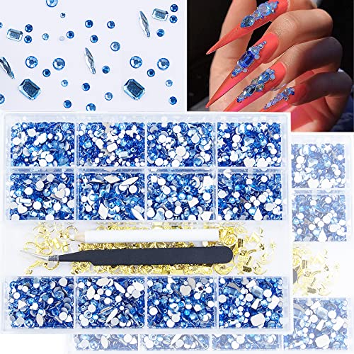 4920pcs strass para unhas, strass de cristal de unhas azuis claros tamanhos de vários tamanhos