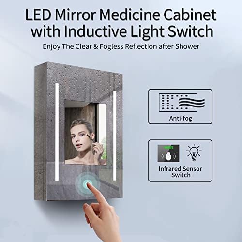 Zooting Medicine Gabinet com luzes, 20 x28 LED espelhou o armário de medincie para banheiro com