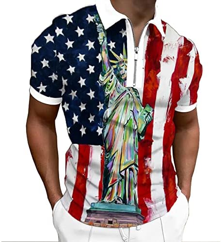 Camisetas T para homens para homens Mens camisas dos EUA Bandeira curta de manga curta 1/4 zíper camisetas
