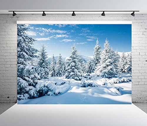 BELECO 5x3ft Fabric Winter Snow Floresta cenário majestoso Branco de Natal Cenário de inverno da árvore Alpe