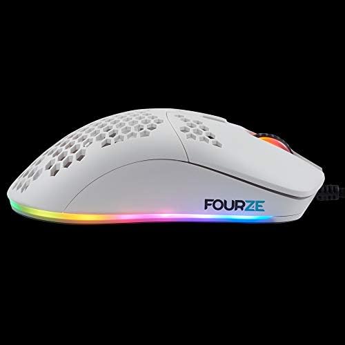 Mouse de jogos brancos de alto desempenho de Fourze GM800 | Sensor Pixart 3389 Mouse de jogos | 800-16000 Sensor DPI | Iluminação RGB | Perfis de jogo personalizáveis ​​| PC/Mac - embalagem da UE