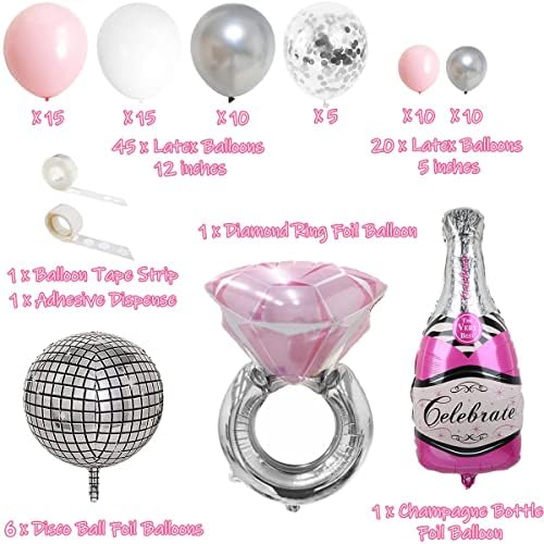 78 pacotes Last Disco Bachelorette Party Kit Pink e Silver Balloon Arch, Ring Disco Ball Mylar
