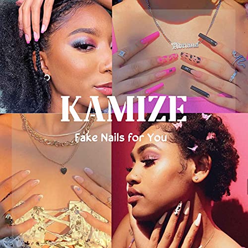 Kamize French Flower Press em unhas falsas quadradas capa completa acrílico falso unhas falsas curtas para mulheres e meninas