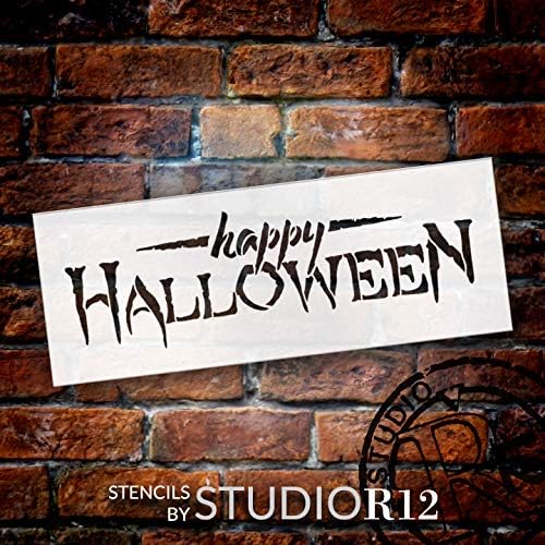 Feliz estêncil de Halloween por Studior12 | Modelo Mylar reutilizável | Use para pintar sinais de madeira - paletes