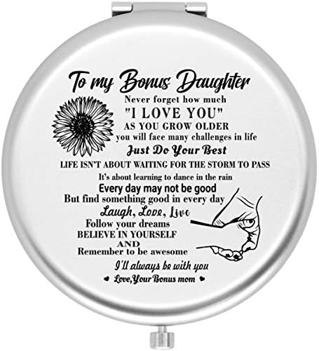 Onedereful Bonus Filha Presentes Viagem Compact Pocket Mirror para filha bônus de Mãe Bonus, Aniversário
