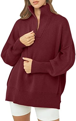 Camisolas para mulheres suéter alto pescoço de outono de outono malha de malha longa com zíper de manga longa suéter de malha dividido