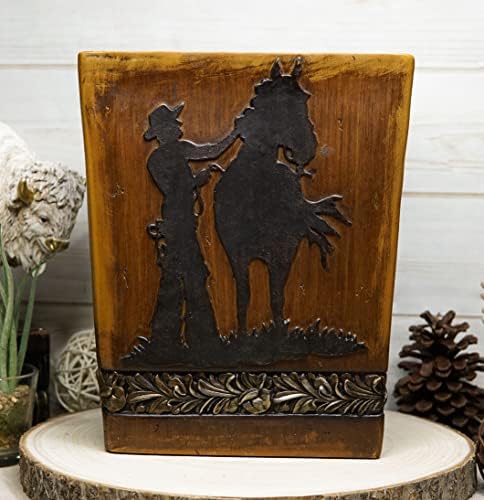 Presente Ebros Rústico Ocidental Velho Mundo Country Cowboy Silhueta de cavalo com padrão de folha prateada