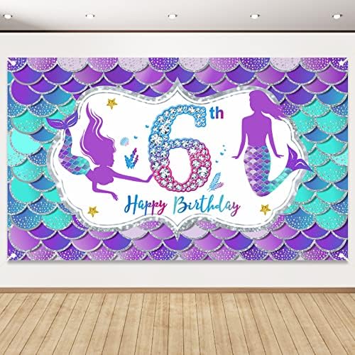 Mermaid 6º aniversário Decorações para meninas, Little Mermaid temática Feliz aniversário de 6 anos de formação