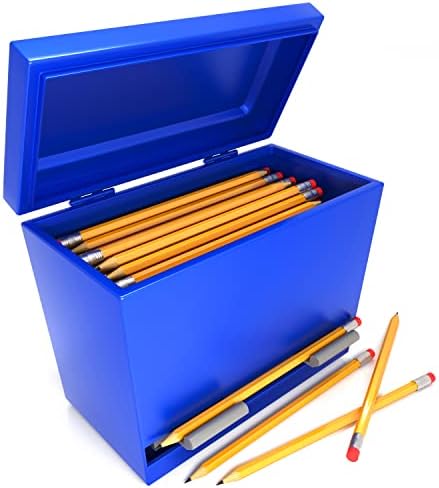 Dispensador de lápis Dispensador de aço inoxidável azul para lápis com 6 lindos adesivos para dispensador