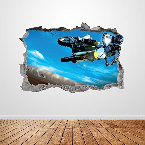 Decalque de parede de motocross esmagado 3D Sport Sport Wall Sticker Art Mural Poster Kids Boys Room