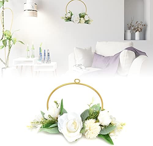 Grinalsa de argola floral, flores de rosa artificial e coroa de vinha, guirlanda de coro de ara floral de metal guirlanda para decoração de parede de berçário de casamento decoração de parede
