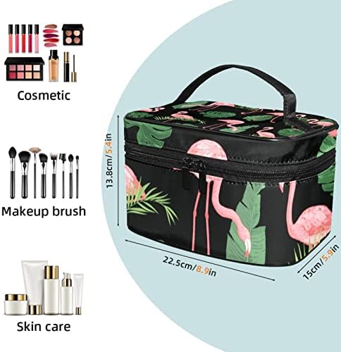 Bolsa de maquiagem de viagem Yoyoamoy, rosa Folhas tropicais de flamingo folhas de bolsa de cosméticos