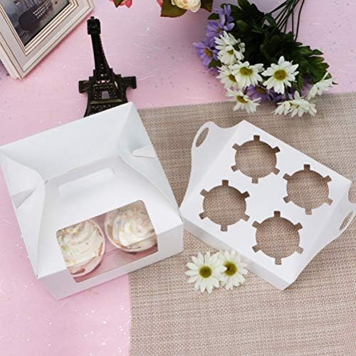 Doitool 10pcs 4 Cavidades Cupcake Box Box portátil Containers de sobremesas Transportadoras de bolo de padaria