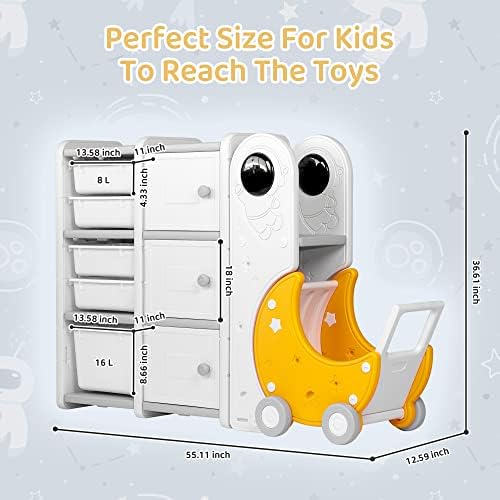 Duke Baby Kids 3 Camadas Organizador de armazenamento de brinquedos com 5 caixas de armazenamento, 3 armários