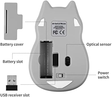 Mouse sem fio de 2,4 GHz, formato de gato fofo menos Noice portátil móvel óptico 1200dpi ratos