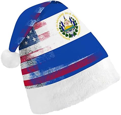 Grunge EUA el_salvador sinalizador chapéu de natal chapéu Papai Noel Hats Plush curto com punhos brancos para homens Mulheres