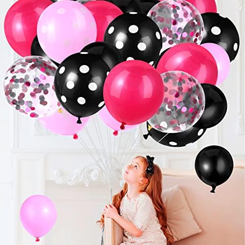 Finp 75 peças Mouse Balões coloridos Confetti Balões de polka coloridos balões de bolinhas vermelhas preto rosa