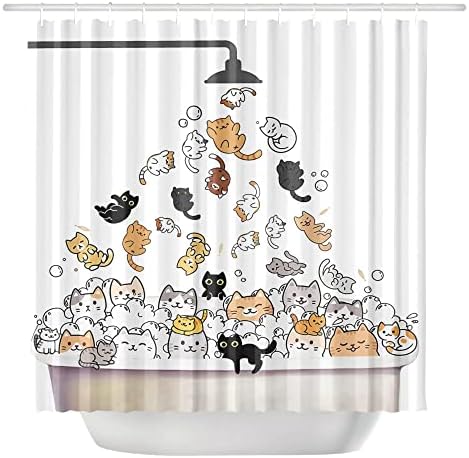 Huanxiangouyue engraçado gatos de chuva cinza cortinas de chuveiro para banheiro cortinas de chuveiro fofas à prova d'água com gatos neles cortina de banheiro com 12 ganchos 72x72 polegadas