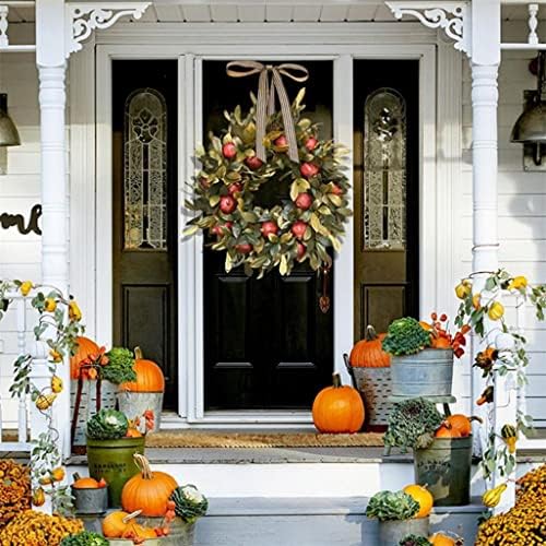 TJLSS 45 cm Wrinal de outono Plantas verdes artificiais Porta de frutas de romã pendurada Wreatch Ação